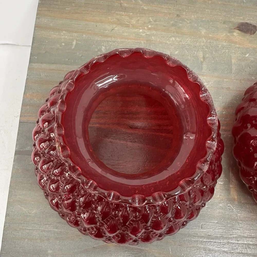 Vtg Fenton Ruby Red Glass Lamp Shade Quilted Beaded Ruffled 4.5
